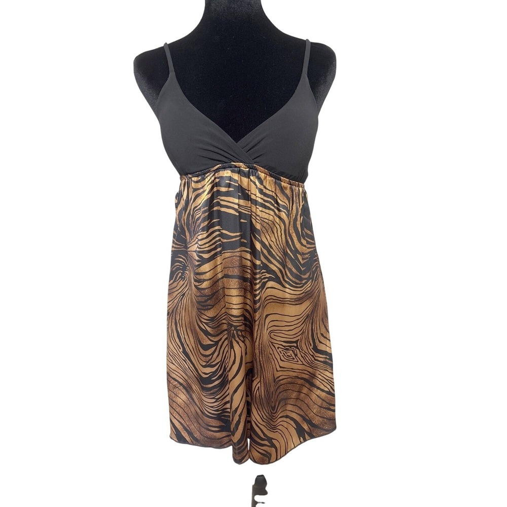 Wet Seal XS Black Gold Tiger Swirl Empire Waist Padded Babydoll Dress Mob Wife